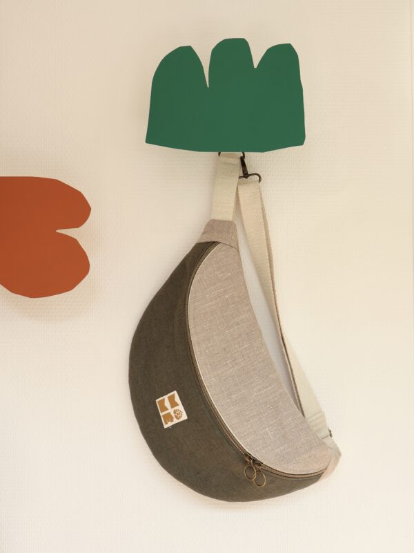 Banane en lin enduit - Kaki & beige