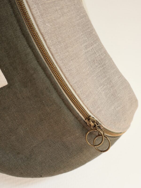 Banane en lin enduit - Kaki & beige