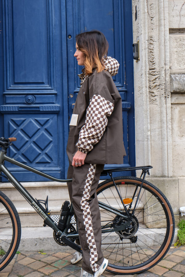 Poncho de pluie court - Damier kaki