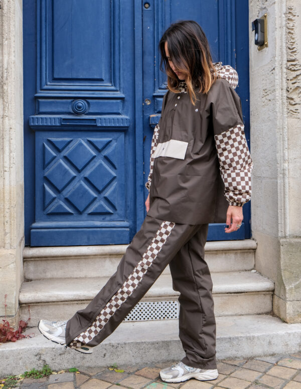 Poncho de pluie court - Damier kaki
