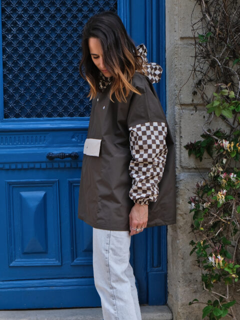 Poncho de pluie court - Damier kaki