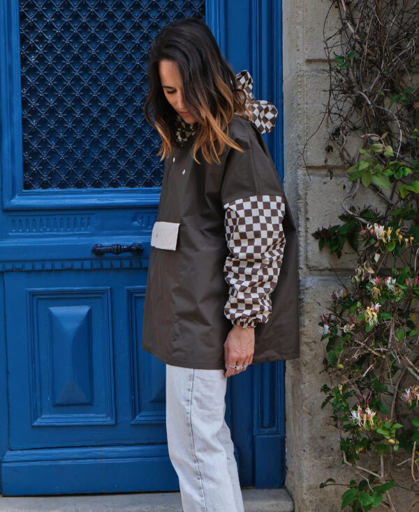 Poncho de pluie court - Damier kaki