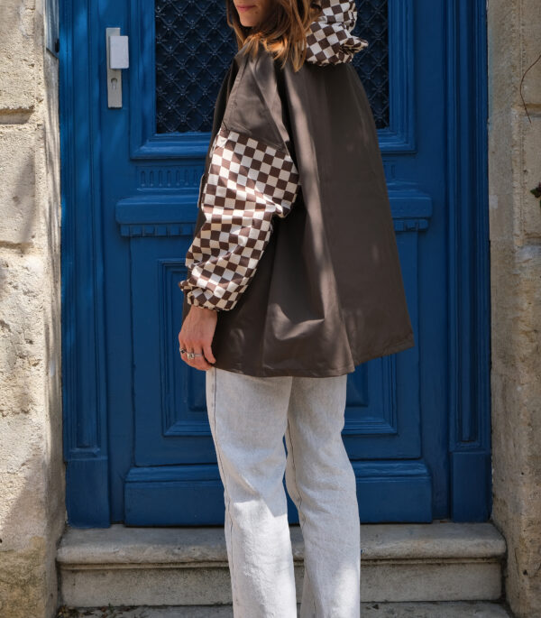 Poncho de pluie court - Damier kaki