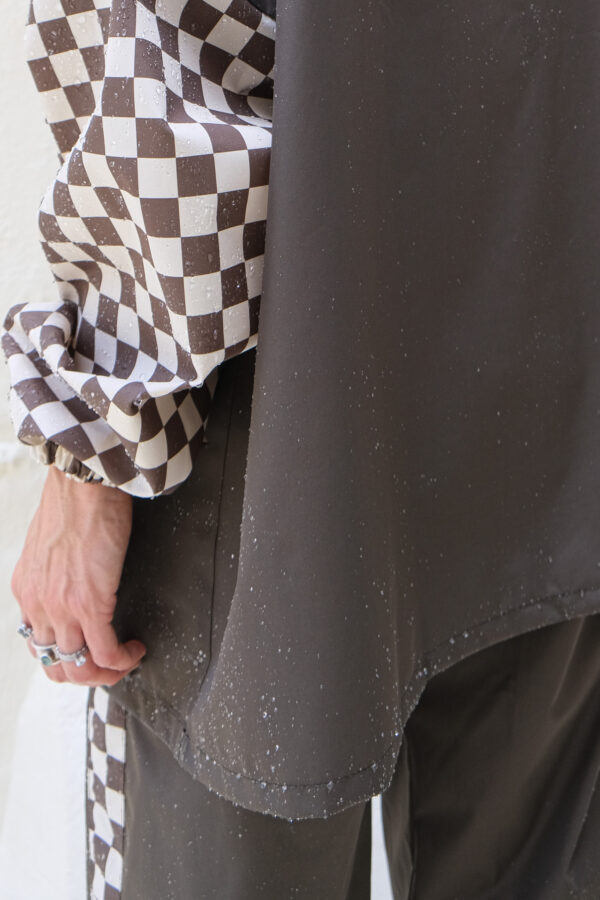 Poncho de pluie court - Damier kaki