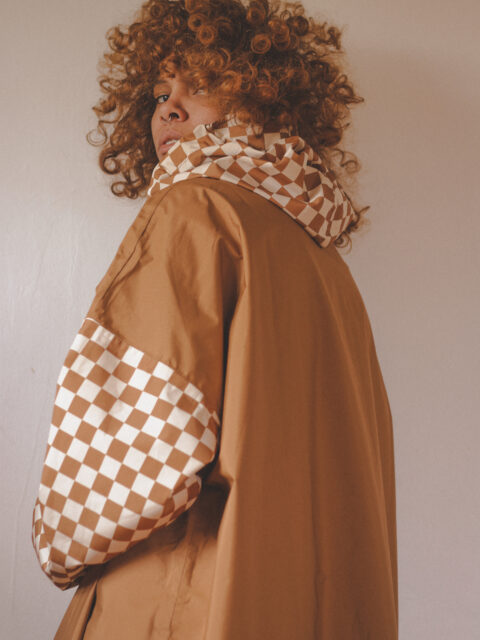 Poncho de pluie long - Damier marron