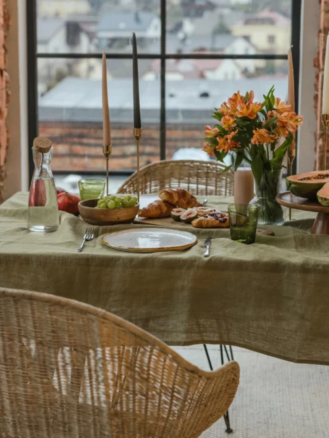 Nappe en lin - Vert olive