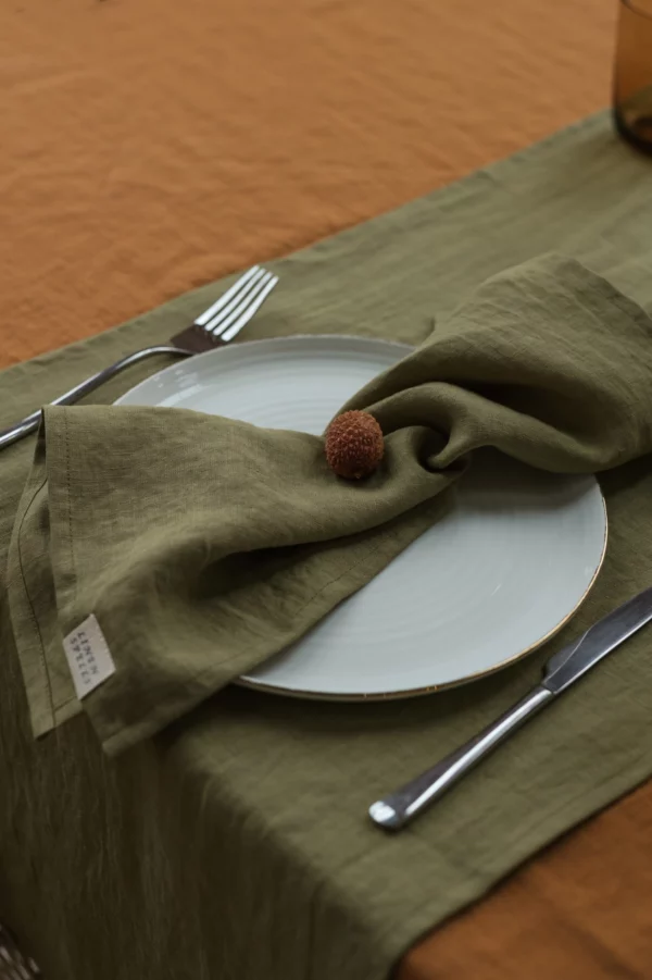 Serviettes de table en lin - Vert olive - lot de 2