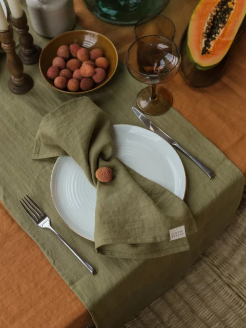 Serviettes de table en lin - Vert olive - lot de 2