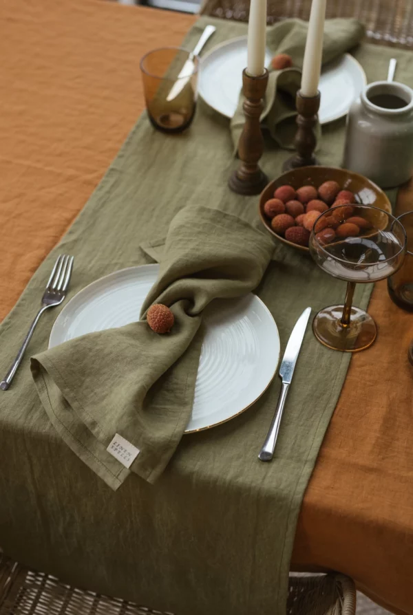 Serviettes de table en lin - Vert olive - lot de 2