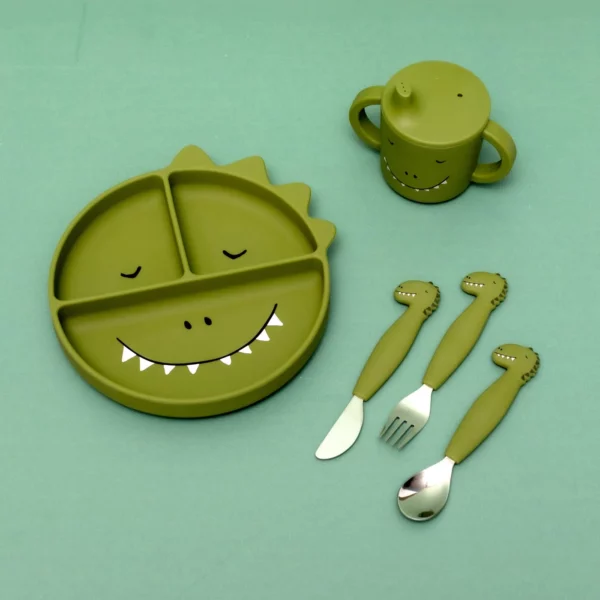 Assiette avec ventouse en silicone et compartiments - Mr. Dino