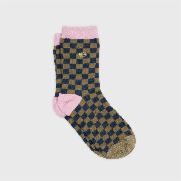 chaussettes-en-coton-peigne-carreaux-kaki-et-bleu Chaussettes à carreaux pour femmes