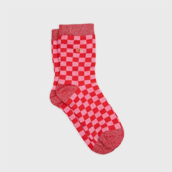 chaussettes-en-coton-peigne-carreaux-rouge-et-rose Chaussettes à carreaux pour femmes