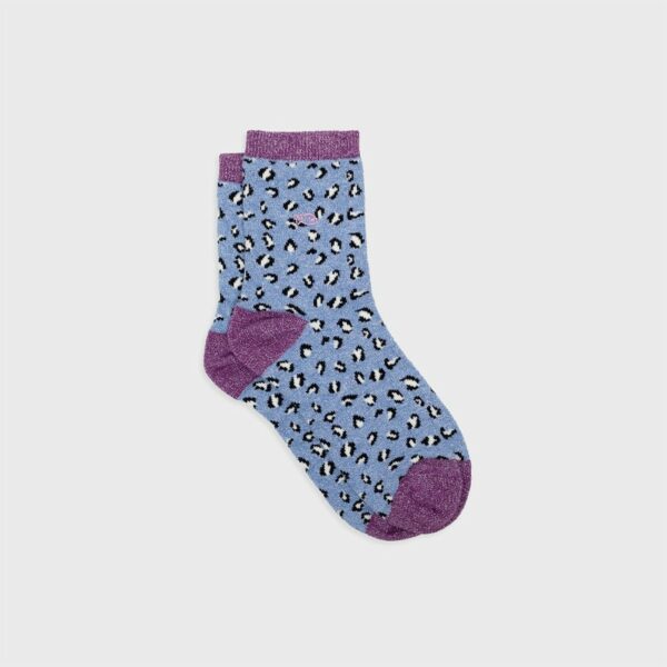 chaussettes-en-coton-peigne-leopard-bleu-et-violet Chaussettes en coton peigné léopard - femmes