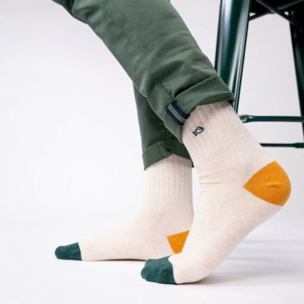 chaussettes-en-coton-peigne-retro-beige-chine-et-noir (1) Chaussettes en coton peigné rétro - hommes