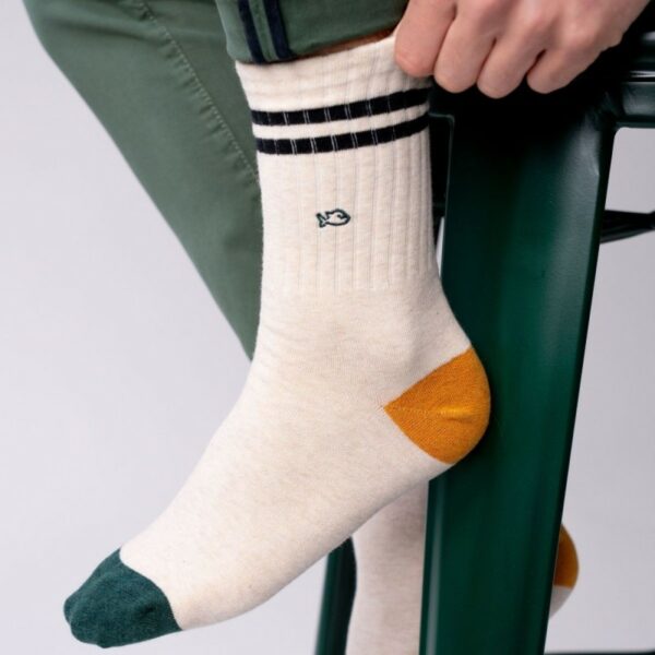 chaussettes-en-coton-peigne-retro-beige-chine-et-noir (2) Chaussettes en coton peigné rétro - hommes