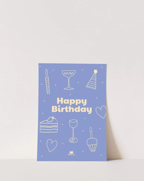 Carte postale - Happy birthday bleu