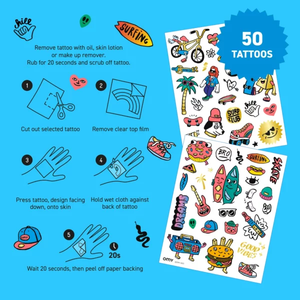 Tatouages éphémères pour enfants - Surf & skate