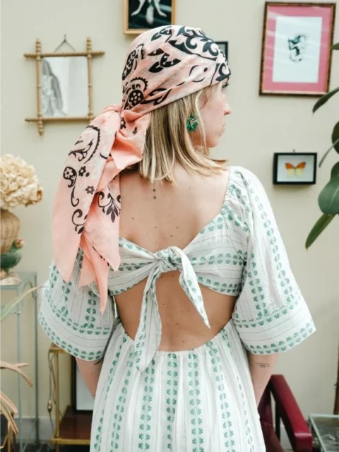 Foulard bandana rose corail 100 % coton