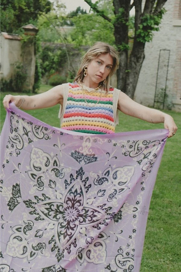 DSCF1166 Foulard bandana lilas 100 % coton