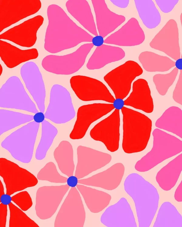 Éventail - Fleurs roses, rouges, mauves