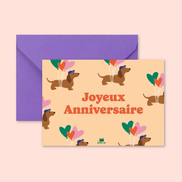 Carte - Joyeux anniversaire - Chiens & ballons