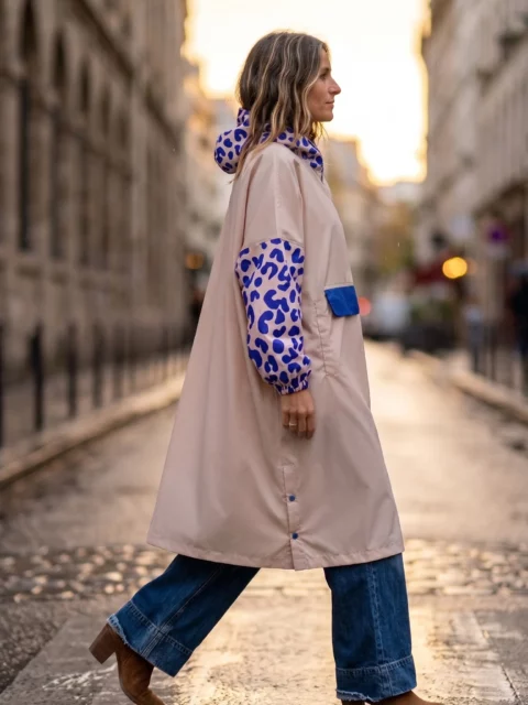 Poncho de pluie long - Léopard bleu