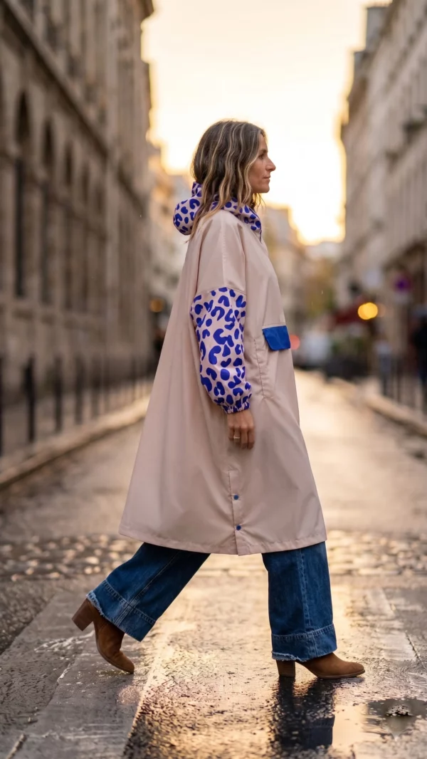 Poncho de pluie long - Léopard bleu